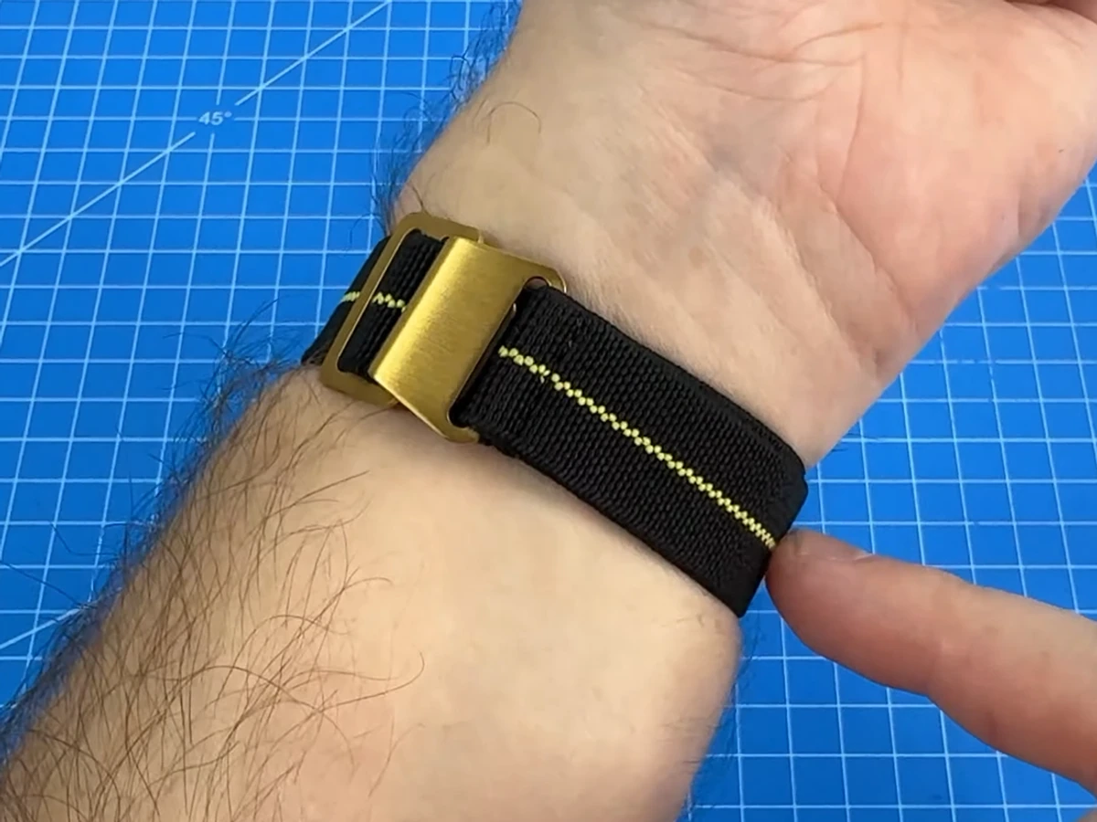 Gold buckle and underside of the Bumblebee V1 strap
