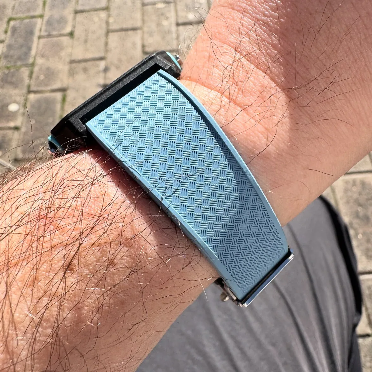 Side view of the blue Retro Revamp LF-20W strap on wrist