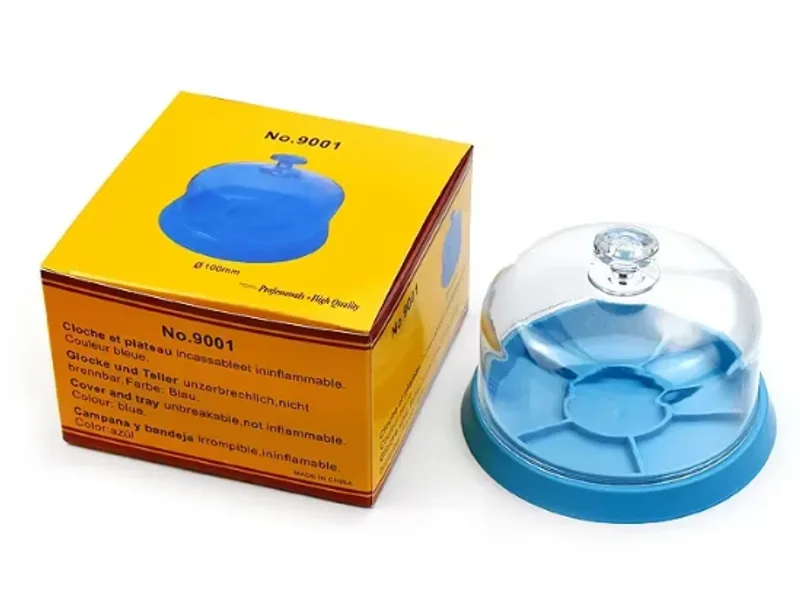 Clear dust cover with blue base for watch parts
