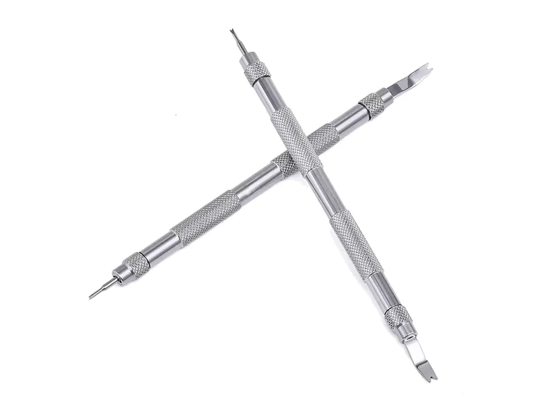 Pair of knurled, double-ended spring-bar tools for changing a watch strap